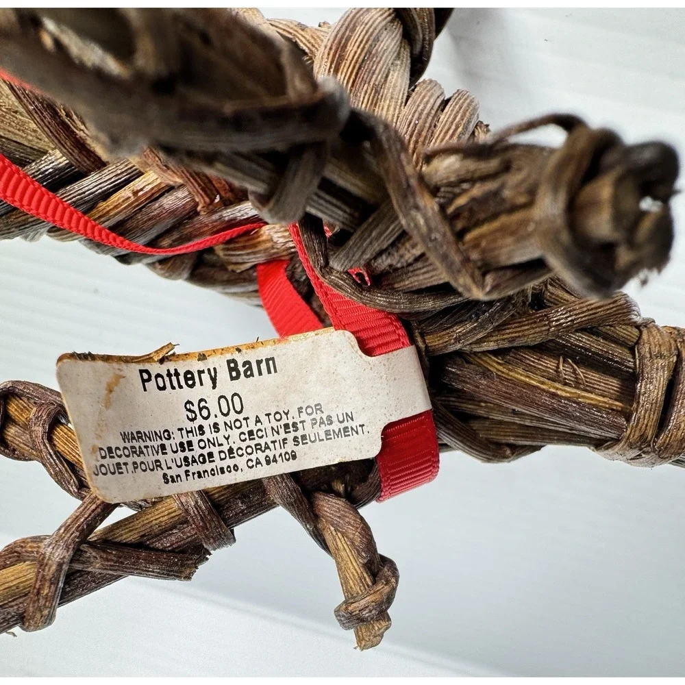 Pottery Barn NWT Woven Wood Reindeer Christmas Ornament Brown Hanging 7